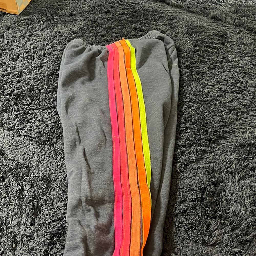 Navy 5 stripe aviator nation sweatpants